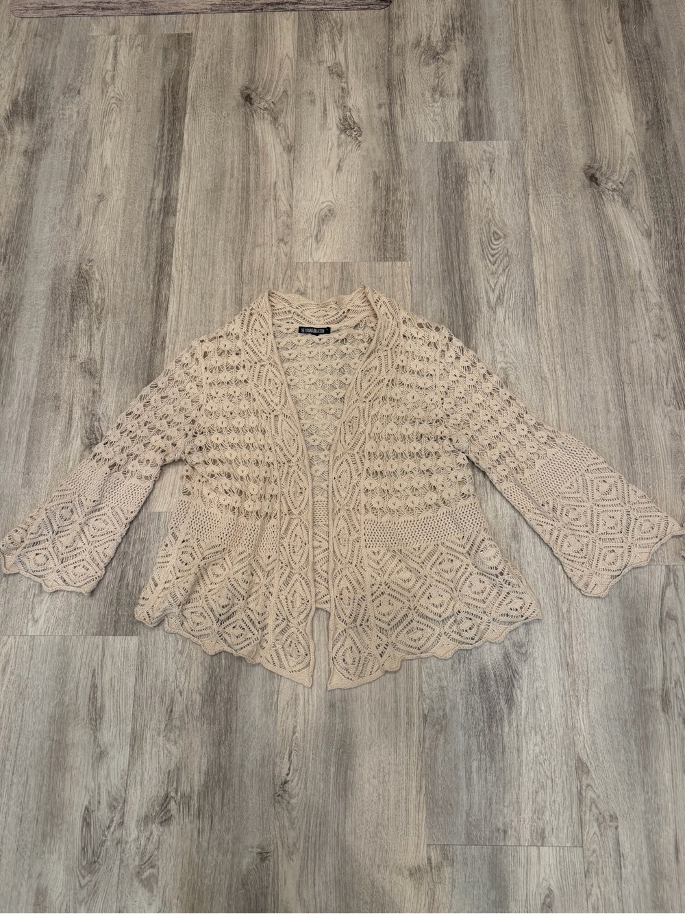The Pyramid Collection XL Cream Crochet Open Front Cardigan Boho
